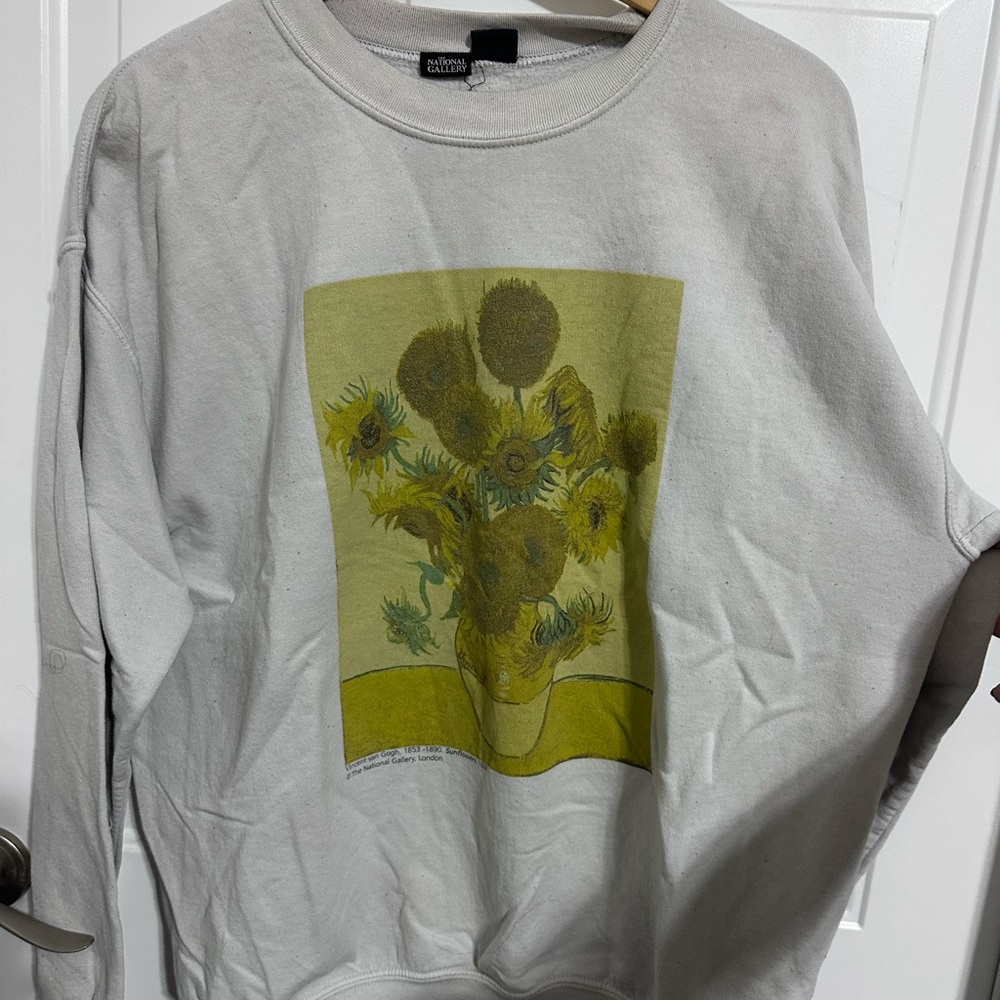 Urban Outfitters Gray Sunflower Print Crew Neck Sweater